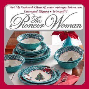🦋 New Pioneer Woman Wishful Winter Dinnerware Set, Teal Blue Christmas Dishes